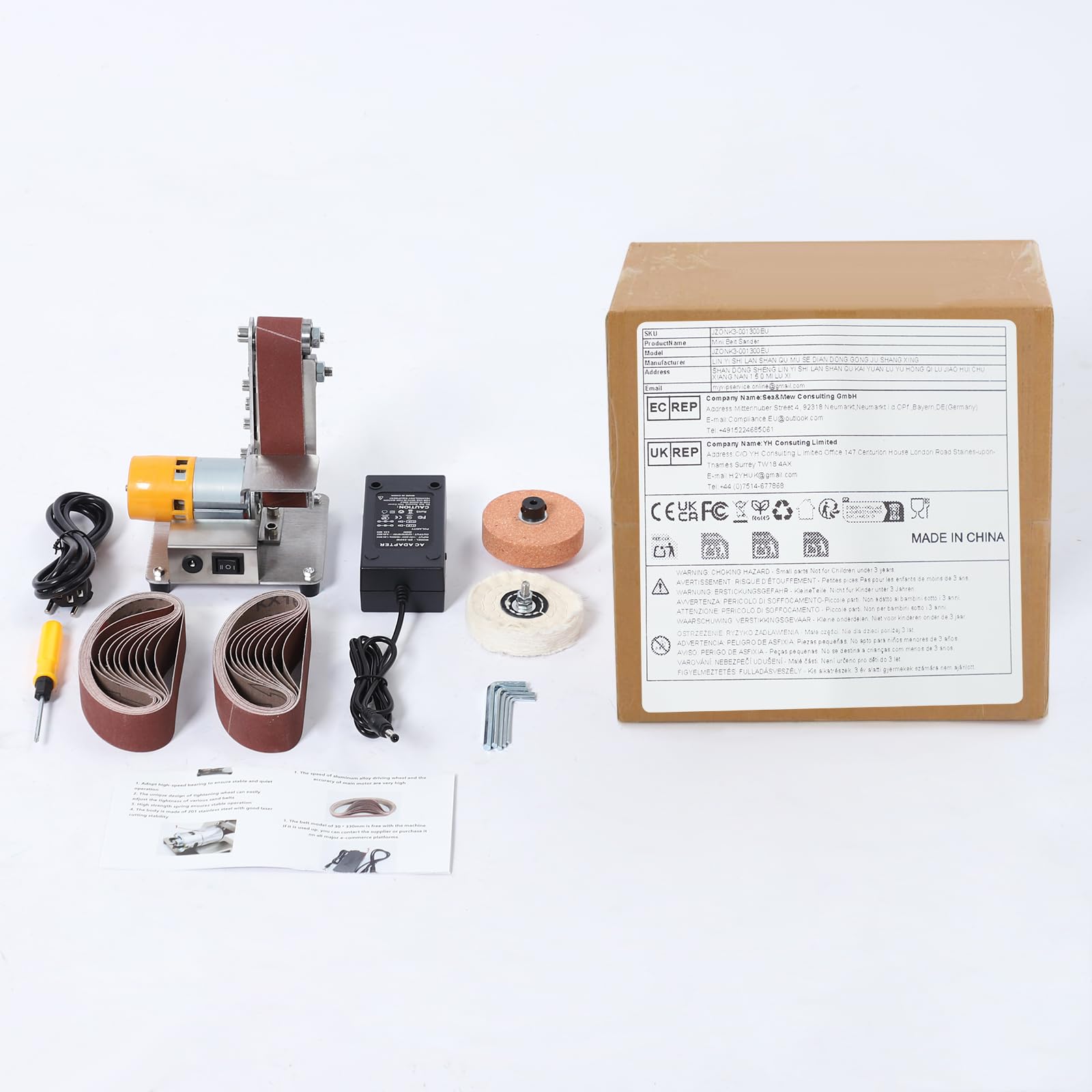 Mini levigatrice elettrica a nastro, levigatrice a nastro da tavolo, affilatrice per coltelli con 20 cinghie abrasive, lucidatrice regolabile a 7 livelli, per metallo