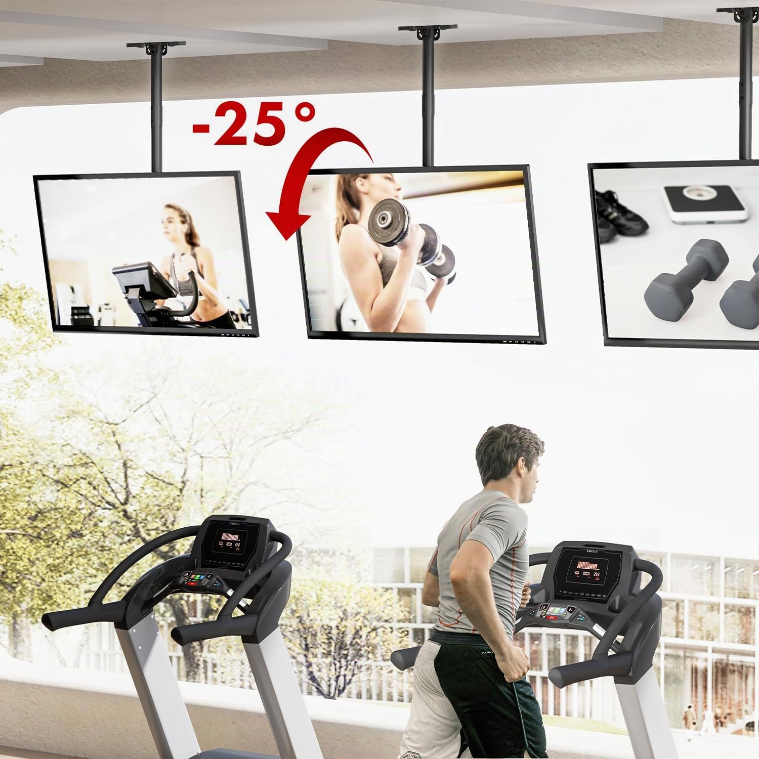 Maclean Support de Plafond pour téléviseur de 43 à 86 ″, capacité de Charge de 60 kg, inclinable, pivotant à 25°, réglable en Hauteur à 180 °, Hauteur réglable de 485 à 925 mm, VESA jusqu'à 600 x 400