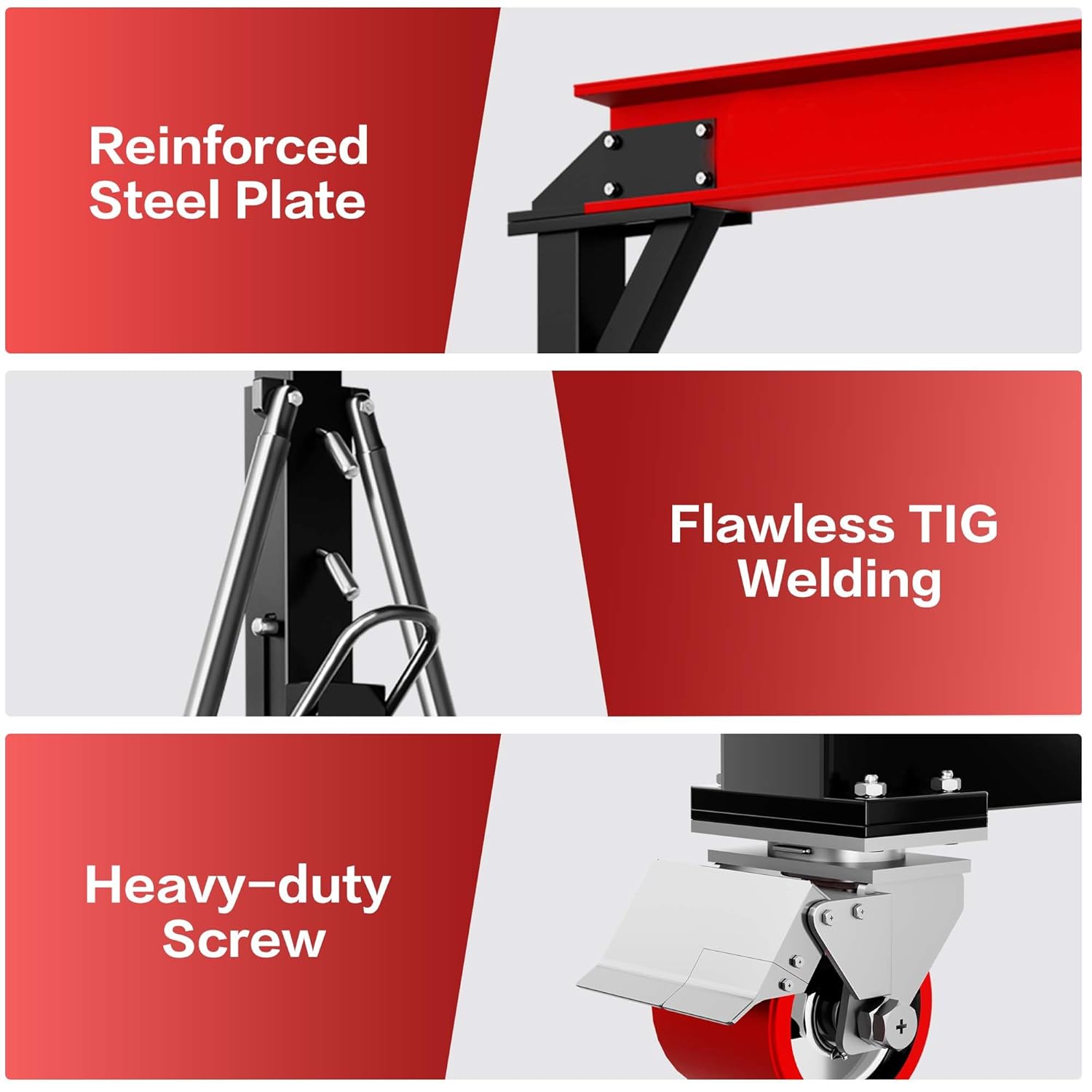 1 Ton Gantry Crane - MAX3000Lbs Portable Hoist Frame with Steel I-Beam Construction, Adjustable Height 8.57-12.50ft, Lifting Gantry for Factories, Garage, Auto Repair, Construction Site, Red