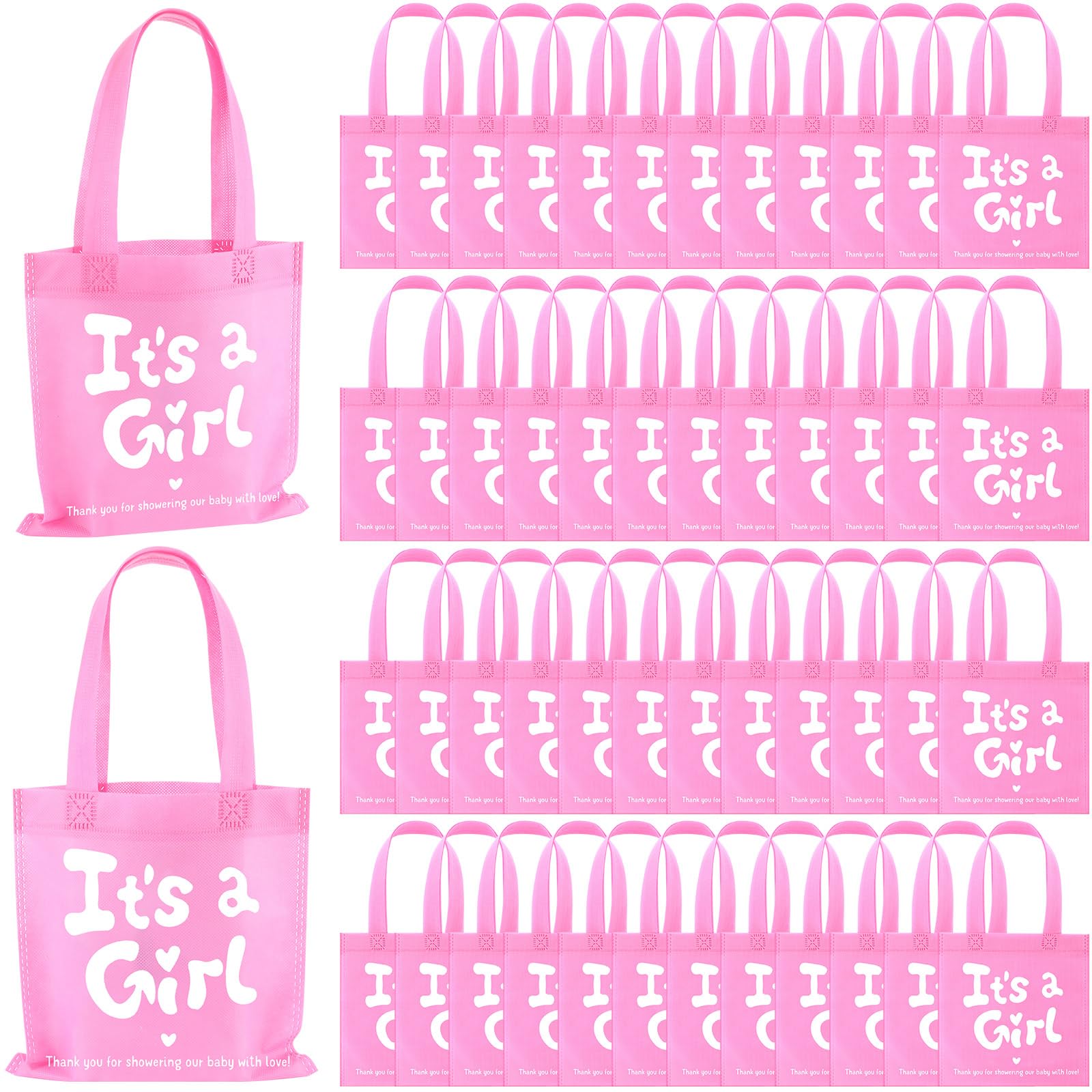 Sweetude It's a Girl Baby Shower Favor Bags Non Woven Treat Tote Bags with Handles Gender Reveal Party Supplies Thank You Gift Bag for Guests