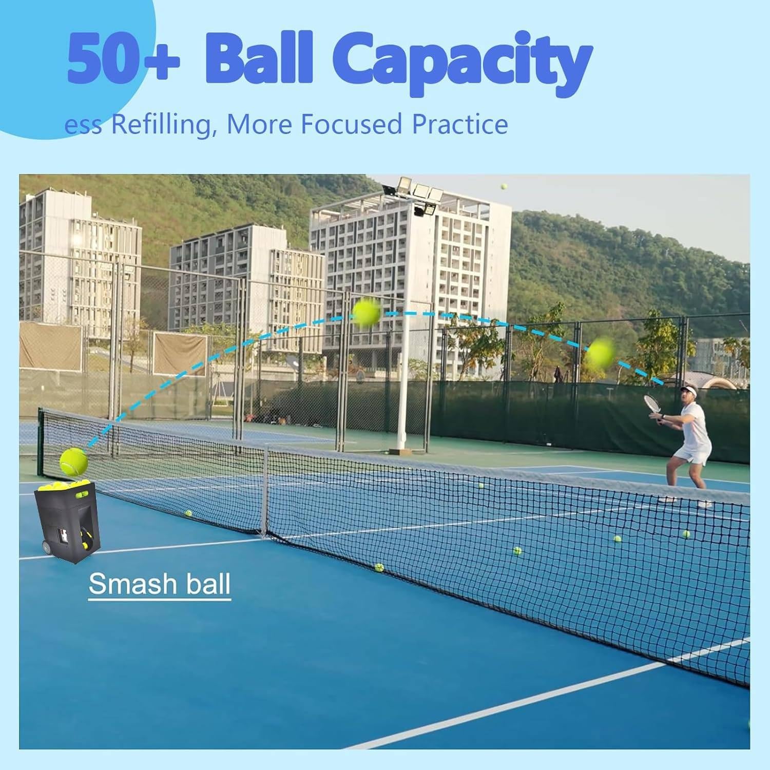 Lanciapalline da Tennis Automatico, lanciapalline da Tennis Automatico con Telecomando e Applicazione, Angolo Regolabile, capacità 50 Palline, per Principianti