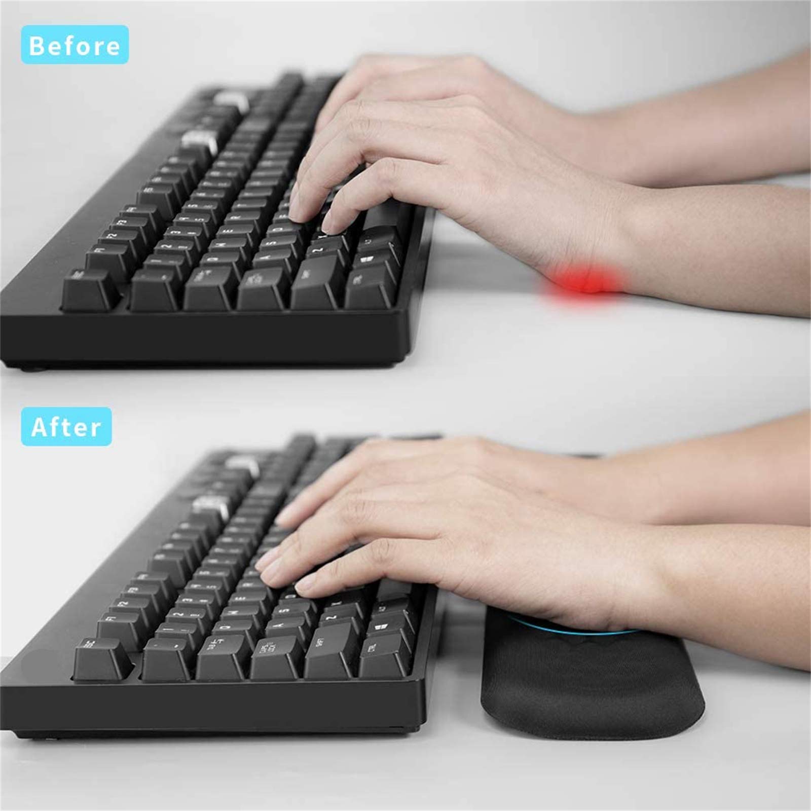 Poggiapolsi Tastiera Poggiapolso Pad Cuscini in Memory Foam per Mouse E Tastiera Design Ergonomico Set di Cuscini,Cuscini Poggiapolsi per Tastiera(Nero)