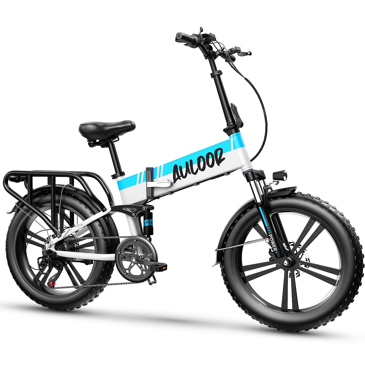 Auloor 750W Electric Bike for Adults 48V 12.8Ah Detachable LG Battery, 30MPH Speed Folding Ebike, 20'' Fat Tires, Ideal for Snow, Beach & Mountain Trails Electric Bicycle(Blue), (H1F-Y-2023)