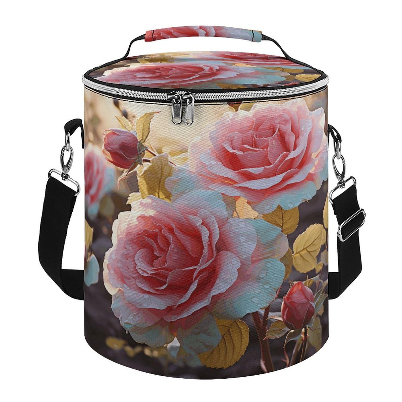 Borsa termica morbida con fiori di campo e rose, multi-tasca, borsa da spiaggia isolata a prova di perdite, pieghevole, per spiaggia, viaggi, lavoro