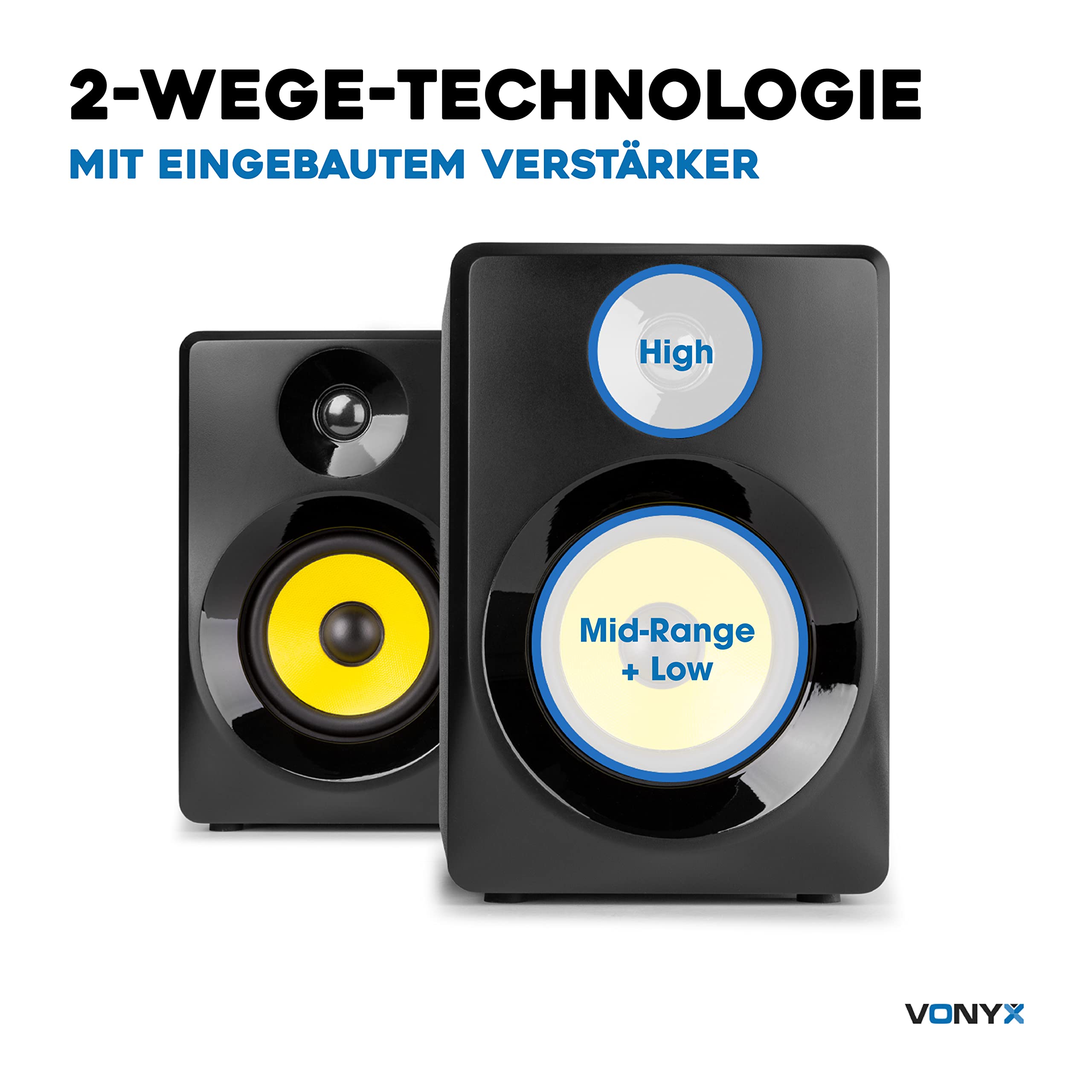 Vonyx SMN50B - Studio Monitor, Aktiv Lautsprecher Set, 140 Watt, 5 Zoll Studiolautsprecher Set, DJ Monitor Speakers, Abhörmonitor, Studiomonitor, PC Lautsprecher, Home Studio Boxen Aktiv, Schwarz