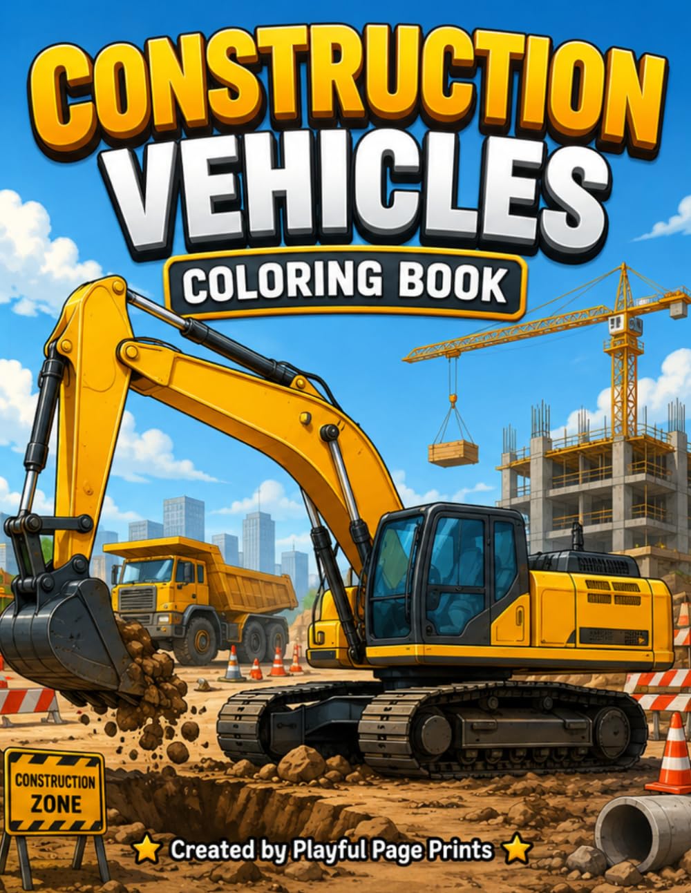 Construction Vehicles Coloring Book for Kids: 30 Fun Construction Machines to Color