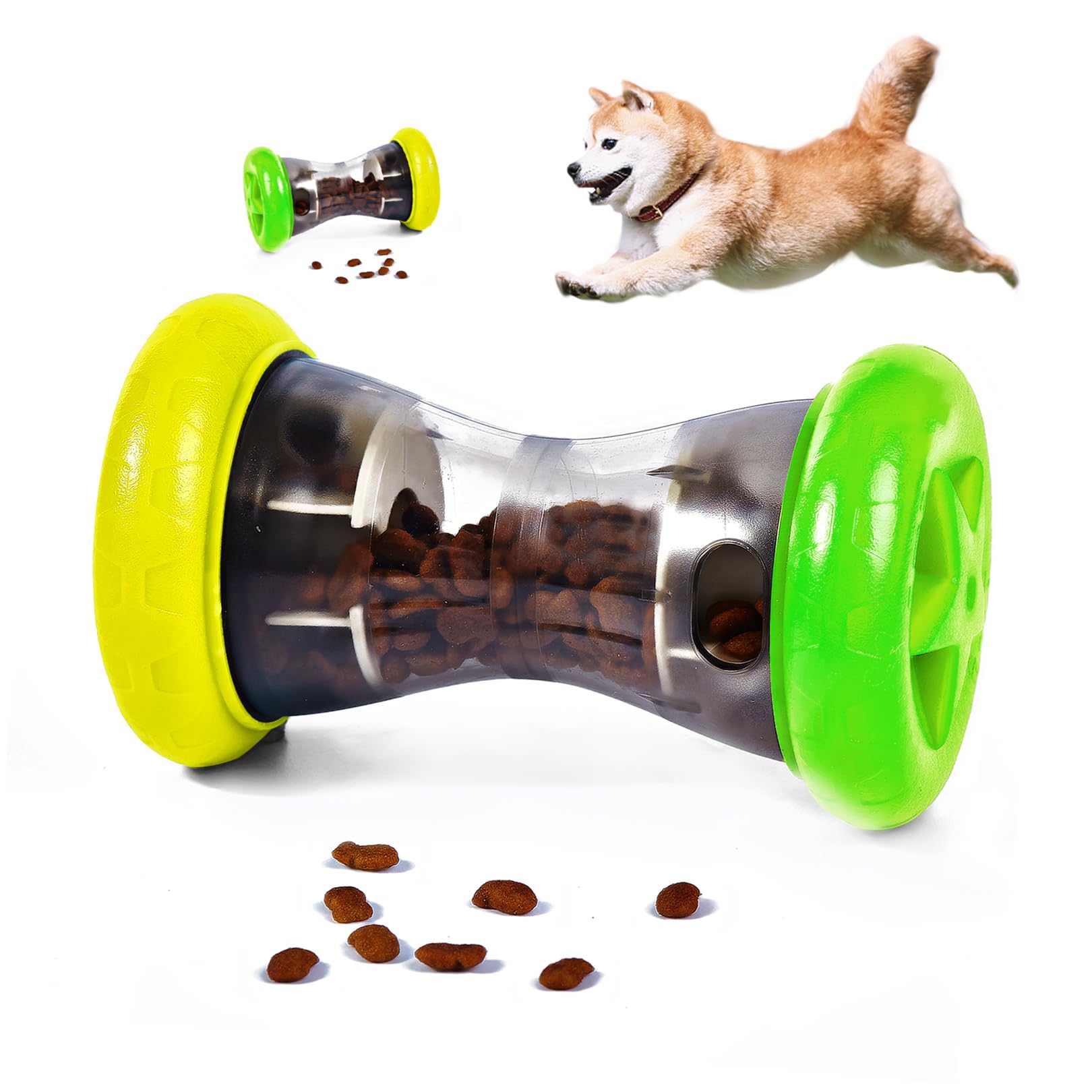 AUSCAT Hundespielzeug Leckerli, Interaktives Futterspielzeug für Kleine und Mittelgroße Hunde, Hundespielzeug Leckerli Spender zur Förderung der Intelligenz(Nicht für Aggressive Kauer)(Gelb & Grün)