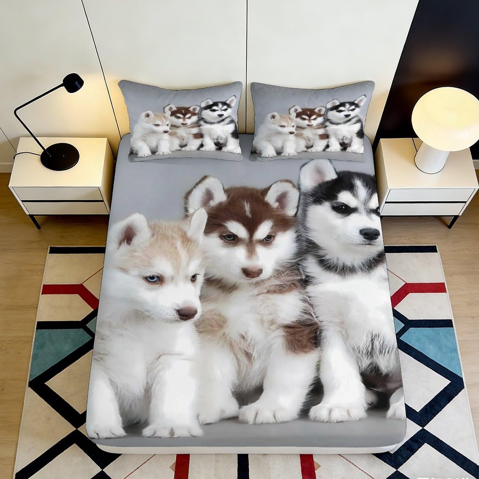 Jqzkxnhpbr Style-10 3D Printed Husky Puppy Fitted Sheet Microfiber Soft Anti-Slip Dog Pattern Bed Sheet For Bedroom Dorm Decor Washable 90X200x25cm