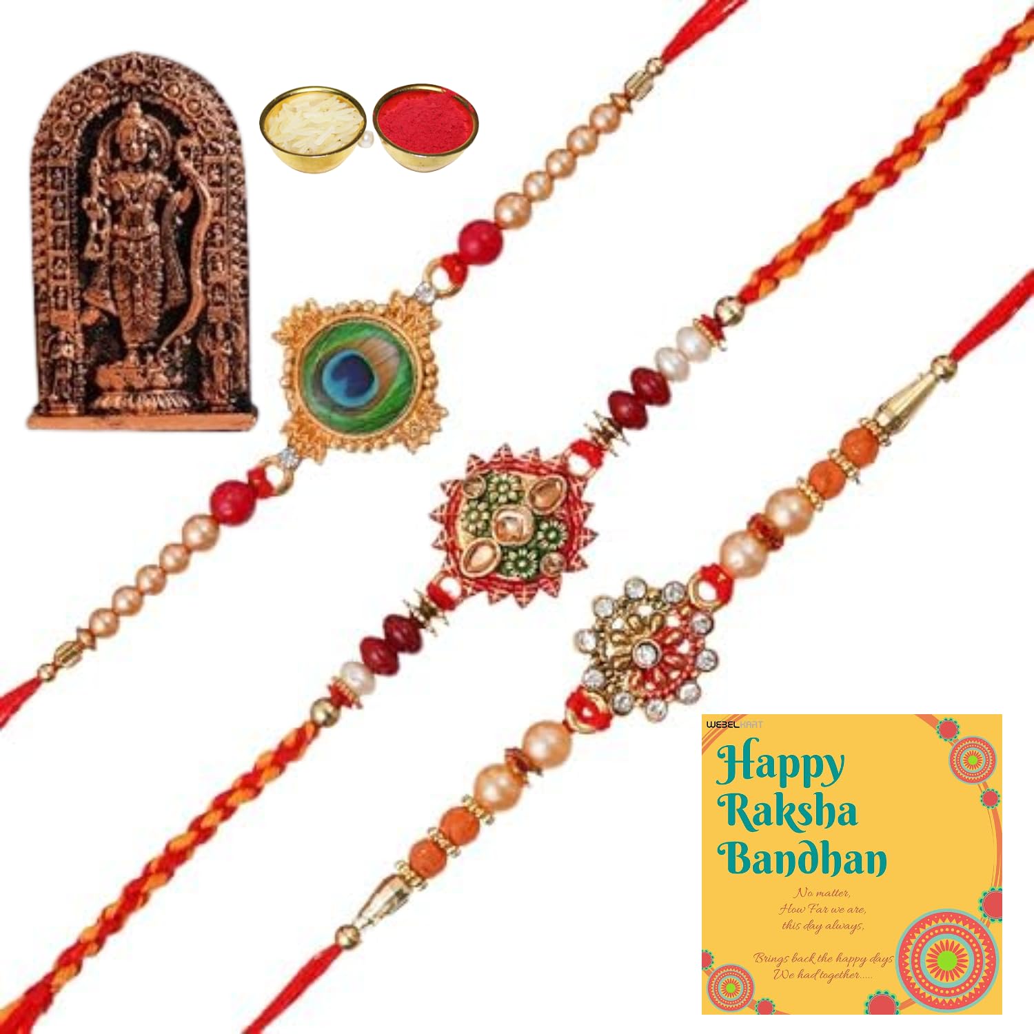Webelkart Premium Set Of 3 Rakhi For Bhaiya And Bhabhi And Kids With Ram lalla Idol Statue For Car Dashboard And Beautiful Rakshabandhan Greetings Card|Bhabhi Lumba Rakhi| Krishna Rakhi/Rakhi Gifts-image-10