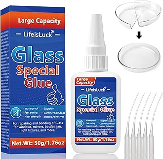 50g Large Glass Glue, Waterproof Adhesive for Glass Repair - Super Quick Clear, Heavy Duty Acrylic Glue for Invisible Repair of Mirrors, Crystals, Jewelry, Rhinestones, Crafts