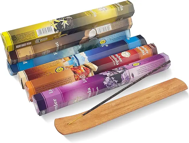 Encens Naturel 120 Bâtonnets - 6 Parfums Aromathérapie avec Support Bois