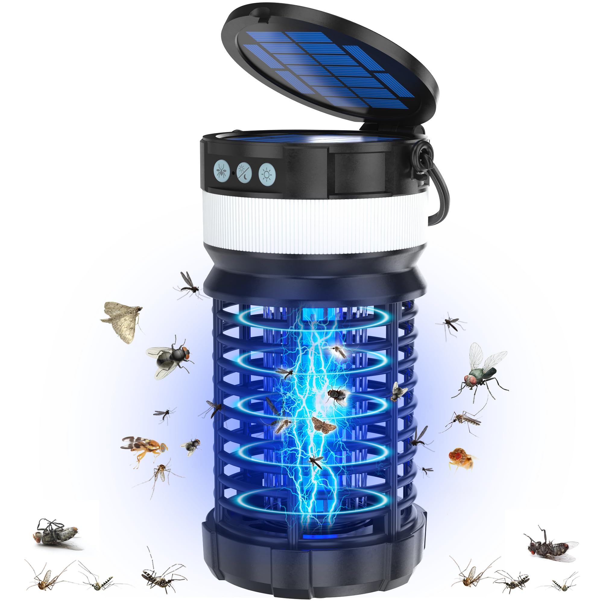 Solar Bug Zapper Outdoor Indoor, Mosquito Zapper, Cordless & Rechargeable with 4000mAh Mosquito Killer, Waterproof Fly Traps for Patio Camping Yard Garden with LED Lamp (Black)
