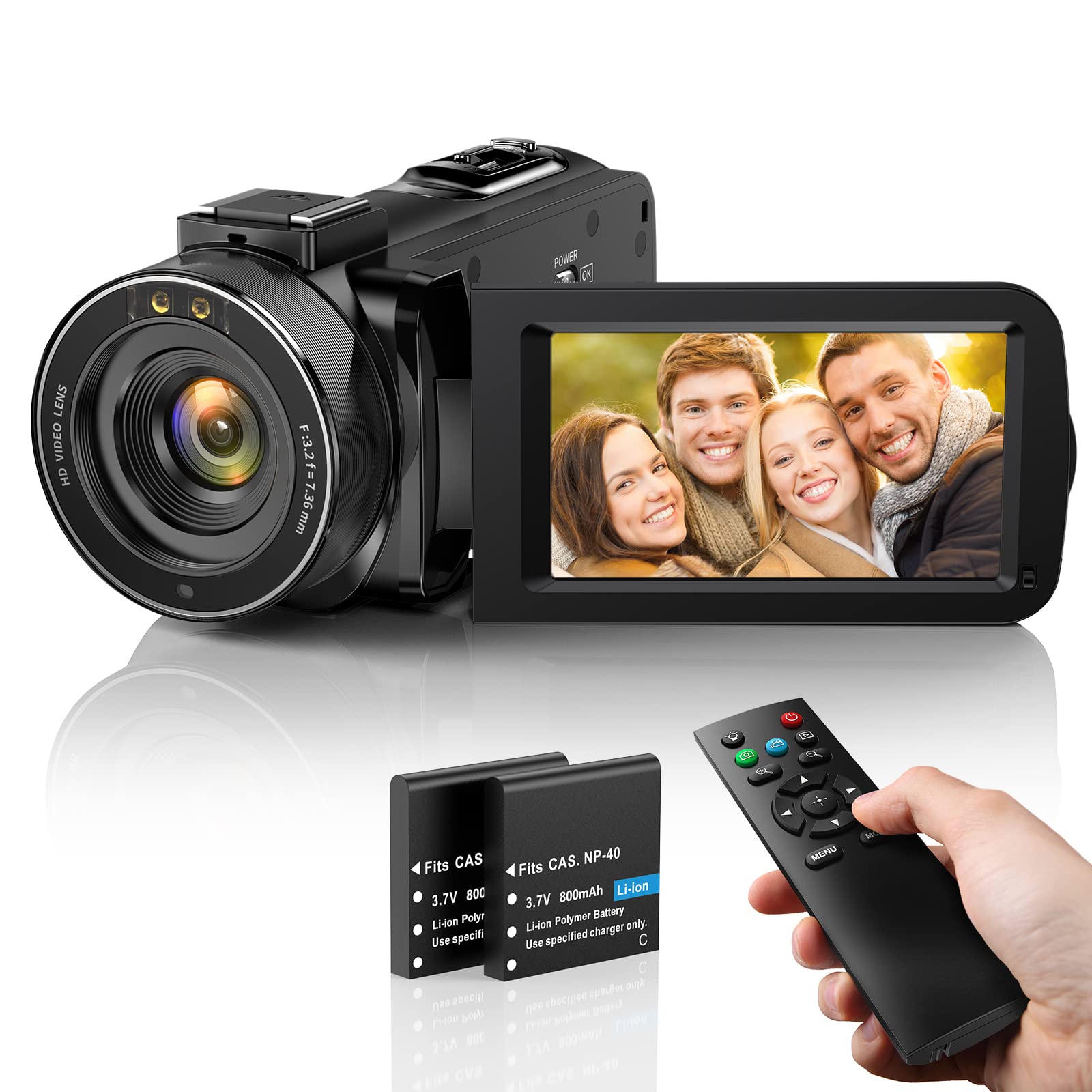 Videocamera Digitale FHD 1080P Camcorder 30FPS Vlogging Camera per Youtube 16X Zoom Digitale e IR Visione Notturna 3.0" IPS Schermo Videocamera Camcorder con 2 Batterie e Telecomando