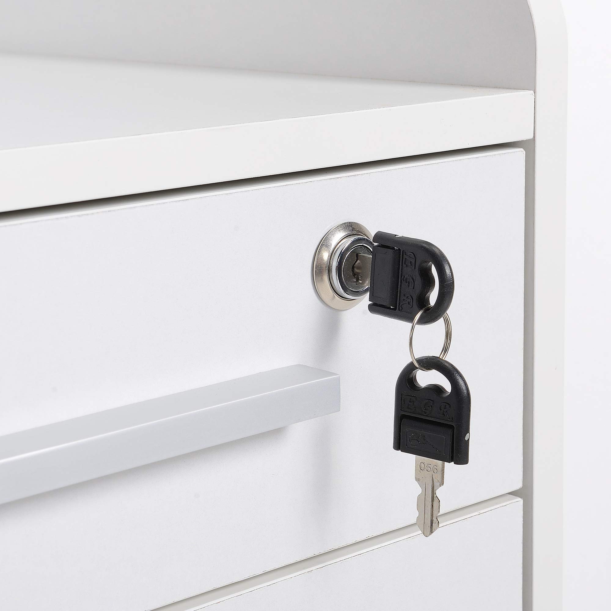 HOMCOM Caisson de bureau rangement bureau sur roulettes 3 tiroirs 1 verrouillable 1 trieur dossiers en bois blanc