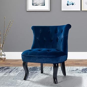 Amazon Com Navy Blue Upholstered Chair Jane Tufted Velvet Armless Accent Chair With Black Birch Wood Legs Navy Kitchen Dining