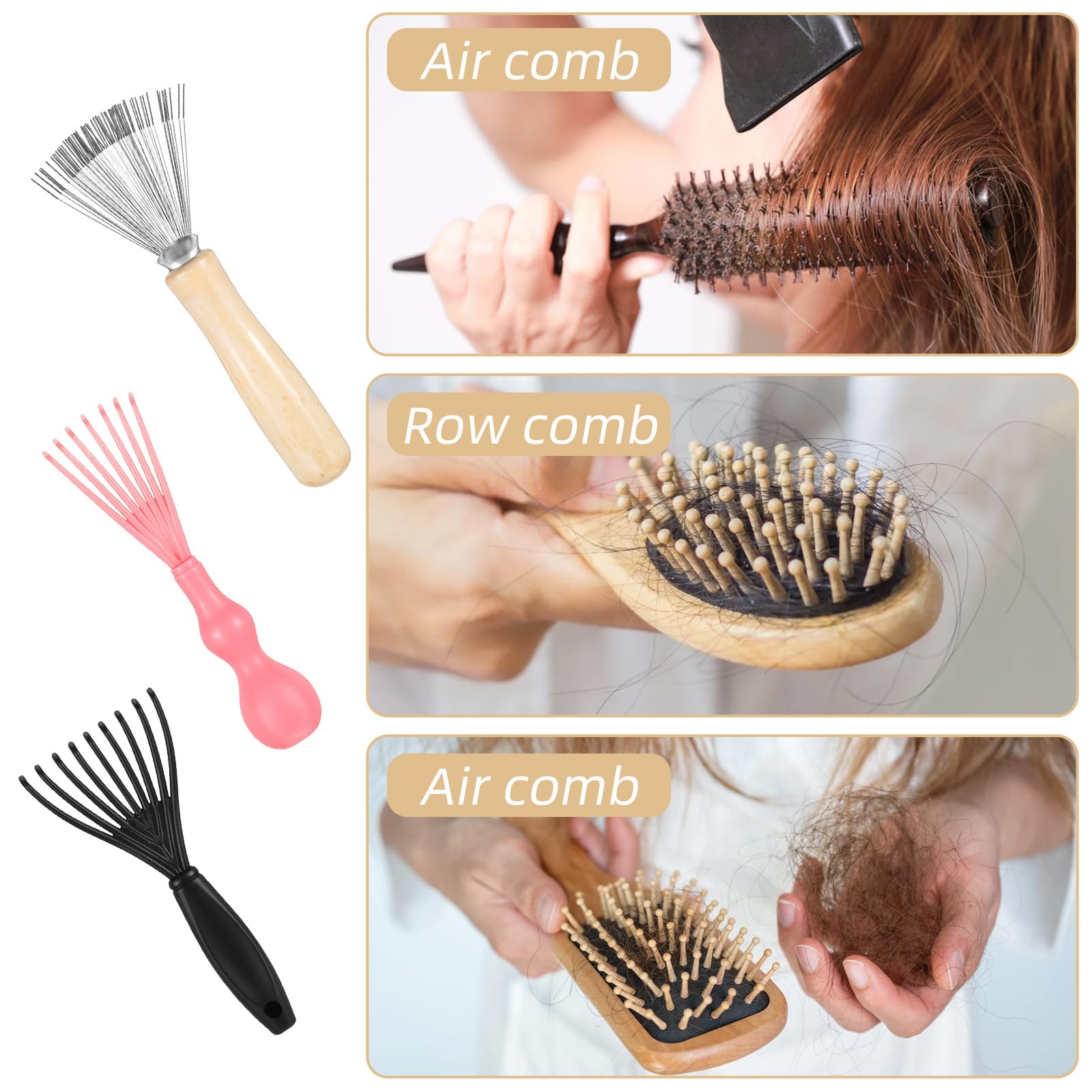 Lot de 3 mini brosses à cheveux - Nettoyeur de brosse à cheveux - Brosse à cheveux - Râteau en fil métallique - Peigne pour enlever les cheveux, la poussière, la saleté, les peluches, le salon de