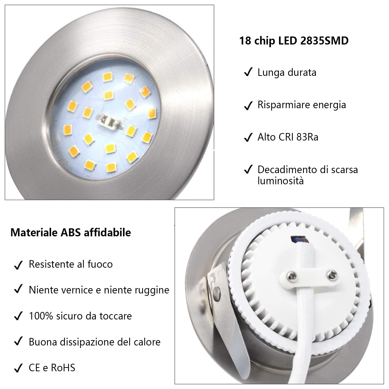 HiBay 10 Faretti Led da Incasso per Cartongesso 5W Ultrasottili Faretti Led Soffitto Incasso 500LM,3000K Bianco Caldo,220V Inox IP44,Diametro Foro Ø60mm per Bagno,Esterno
