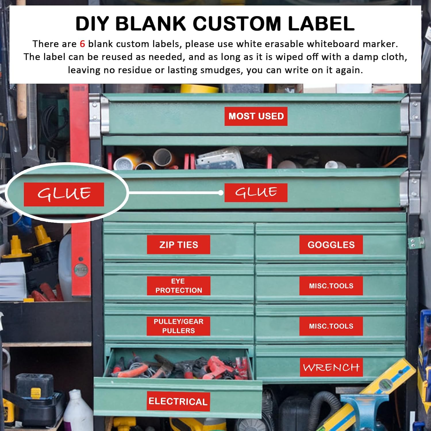 Tool Box Organization Magnetic Labels,Tool Chest Organizer Labels with Strong Magnets,Easy to Read Printing - Fits All Brands of Steel Tool Box Drawers,Red-(72 Pcs, 4 x 1.18 Inches)