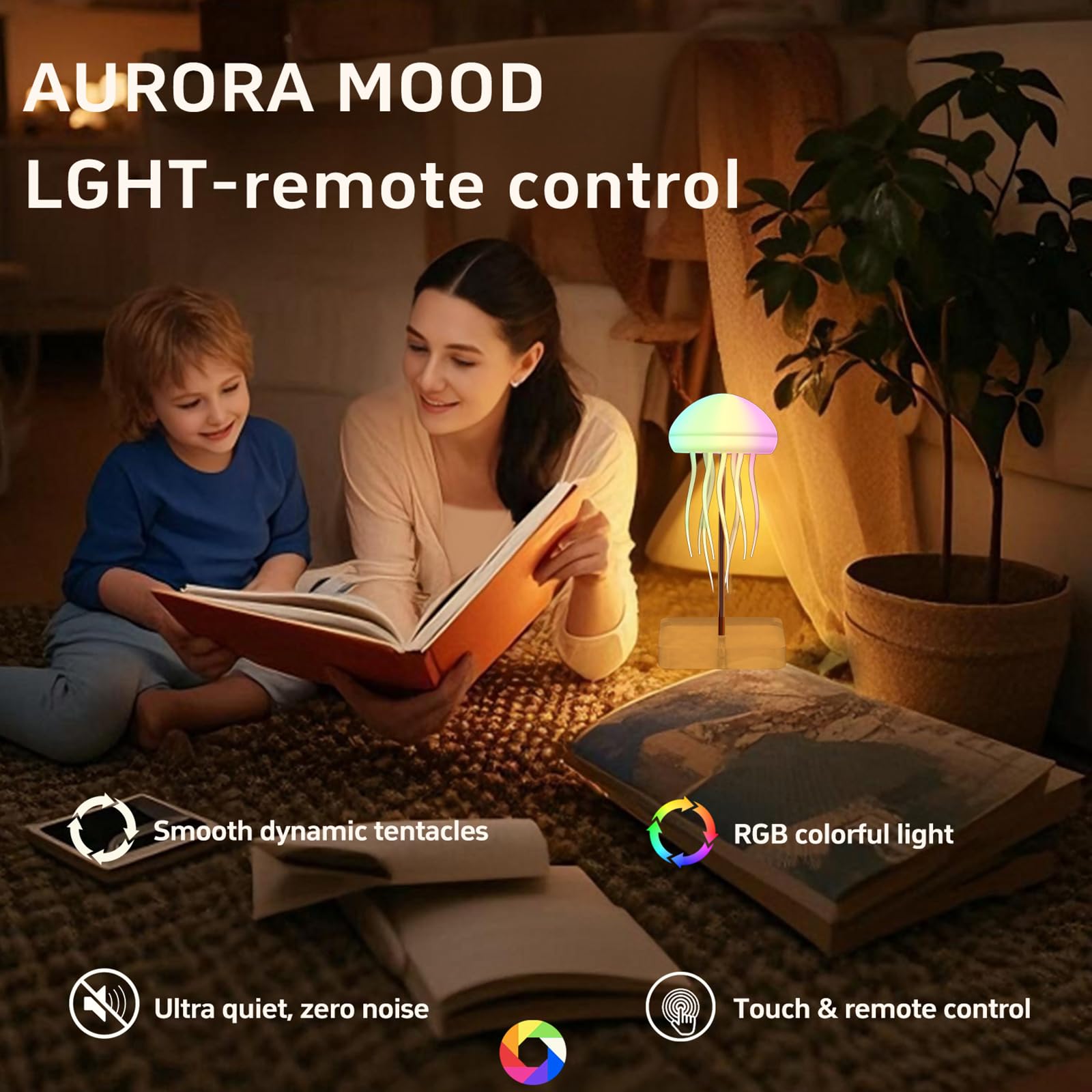 Lampe Meduse Tactile, Veilleuse Méduse Dégradé RGB avec Jambes Dansantes, Jellyfish Lamp Sans Fil Rechargeable pour Chambre et Salon (Modèle Tactile + Socle + Telecommande)