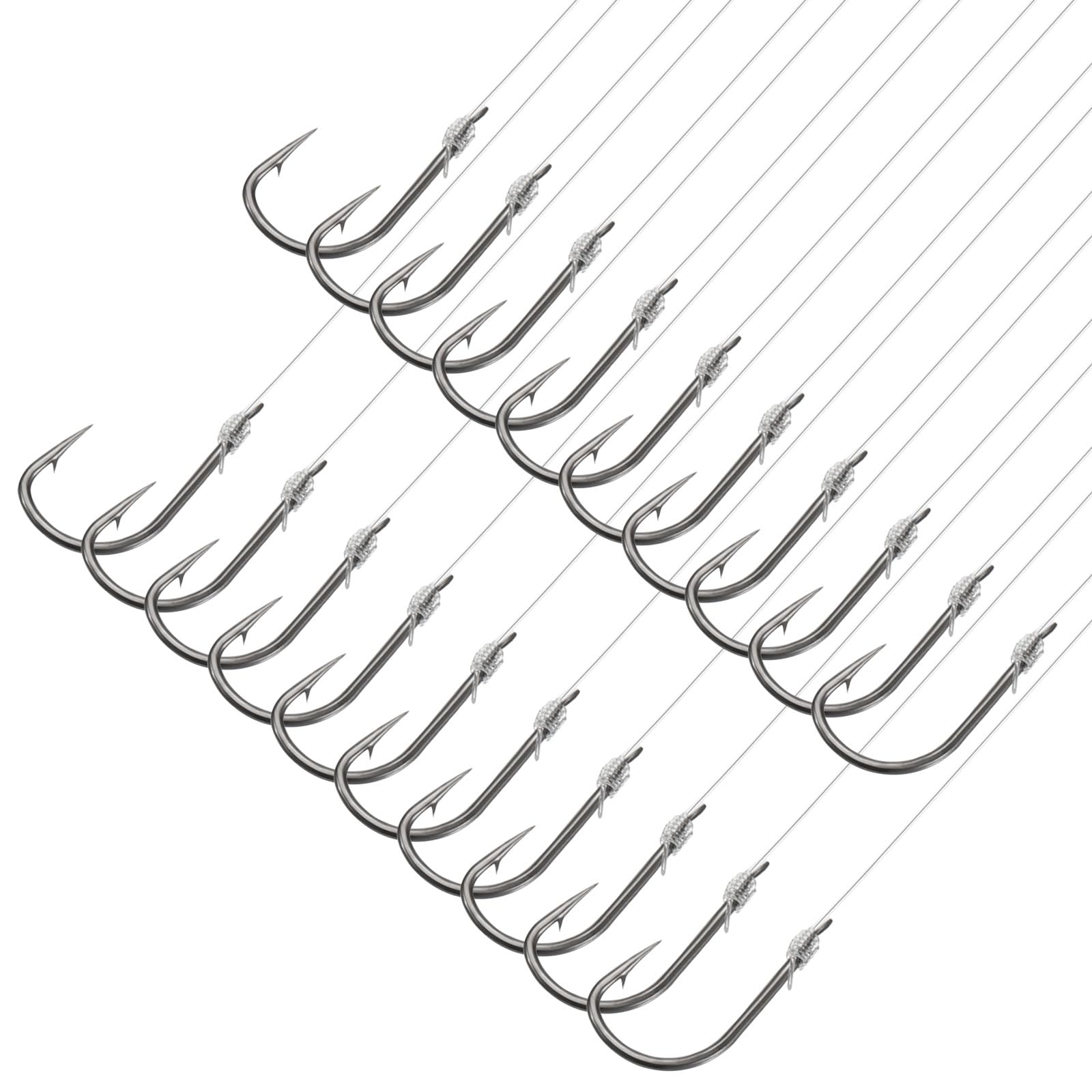 PATIKIL 6# Small Fishing Hooks with 36cm Line, 20Pcs 0.43x0.23 Inch Double Hook Rigs with Barbs Fishing Hook on Nylon Line for Freshwater, Silver Tone
