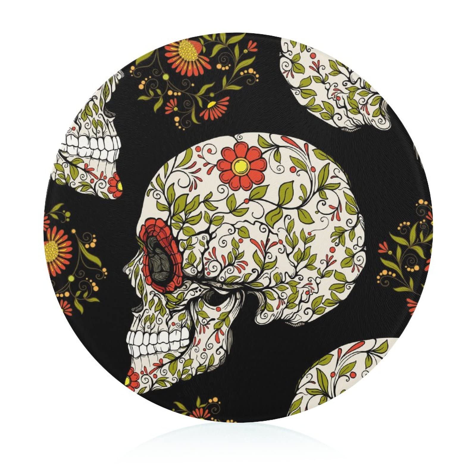 Planche en verre crâne floral 20 cm - Plateau de cuisine résistant à la chaleur