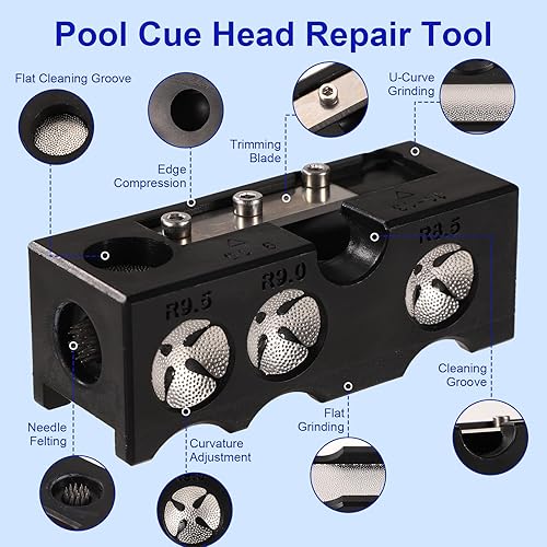 Miniatura 3 de Moldeador de punta de taco de billar 10 en 1, kit de herramientas de reparación de palos de punta de taco de billar, accesorios que incluyen tijeras