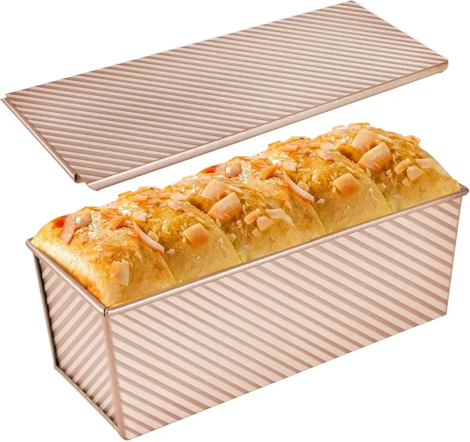Axim Forma de pão com tampa, forma de pão de aço carbono de 1 kg com tampa deslizante, molde de pão Pullman para assar massa fermentada caseira e pão sanduíche (ouro)