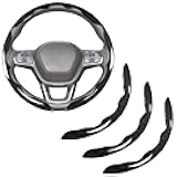 Carbon Fiber Steering Wheel Covers 3 Piece Clip on Steering Wheel Cover (Black)