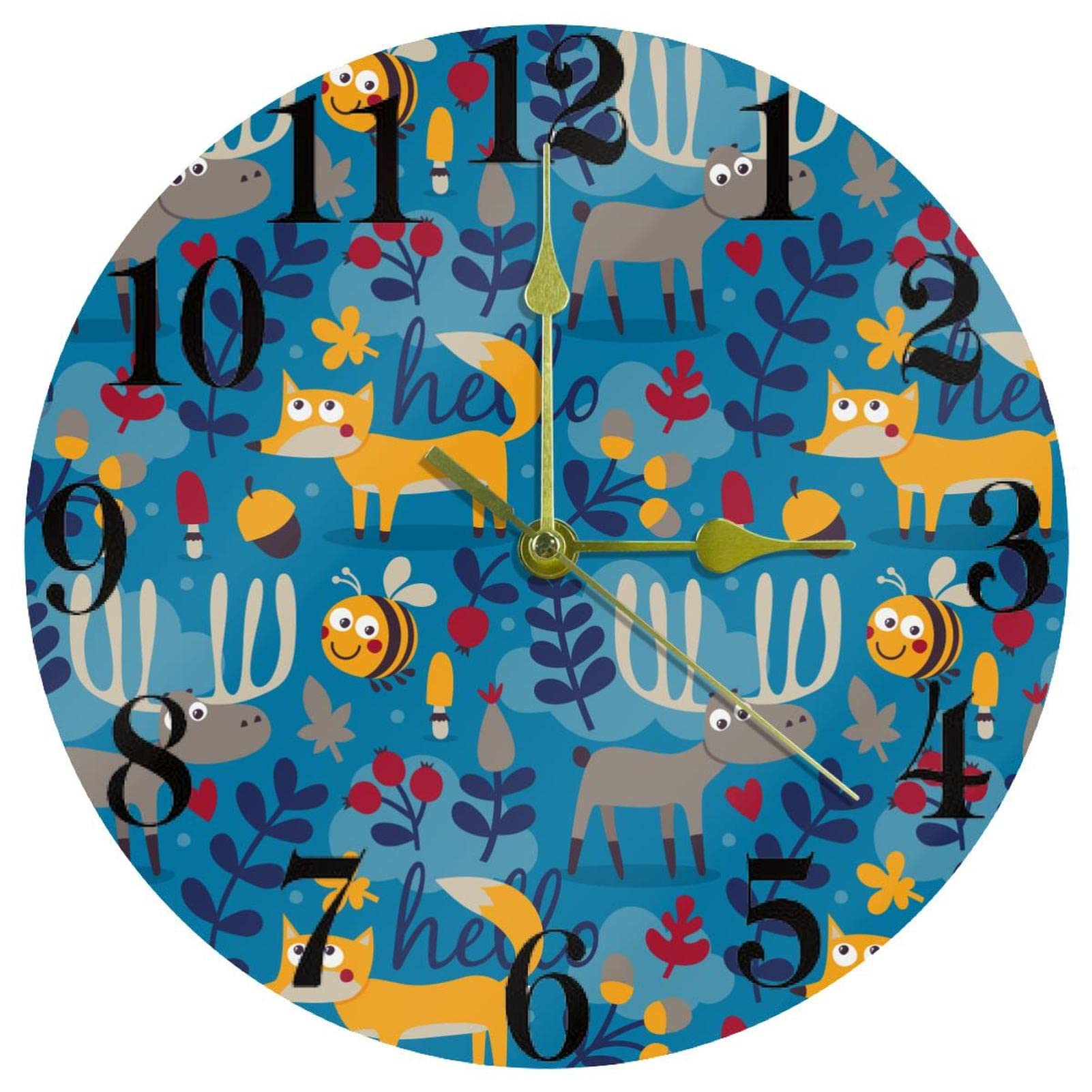 Horloge murale ronde Foxes bleu 25cm à quartz silencieuse pour maison et école