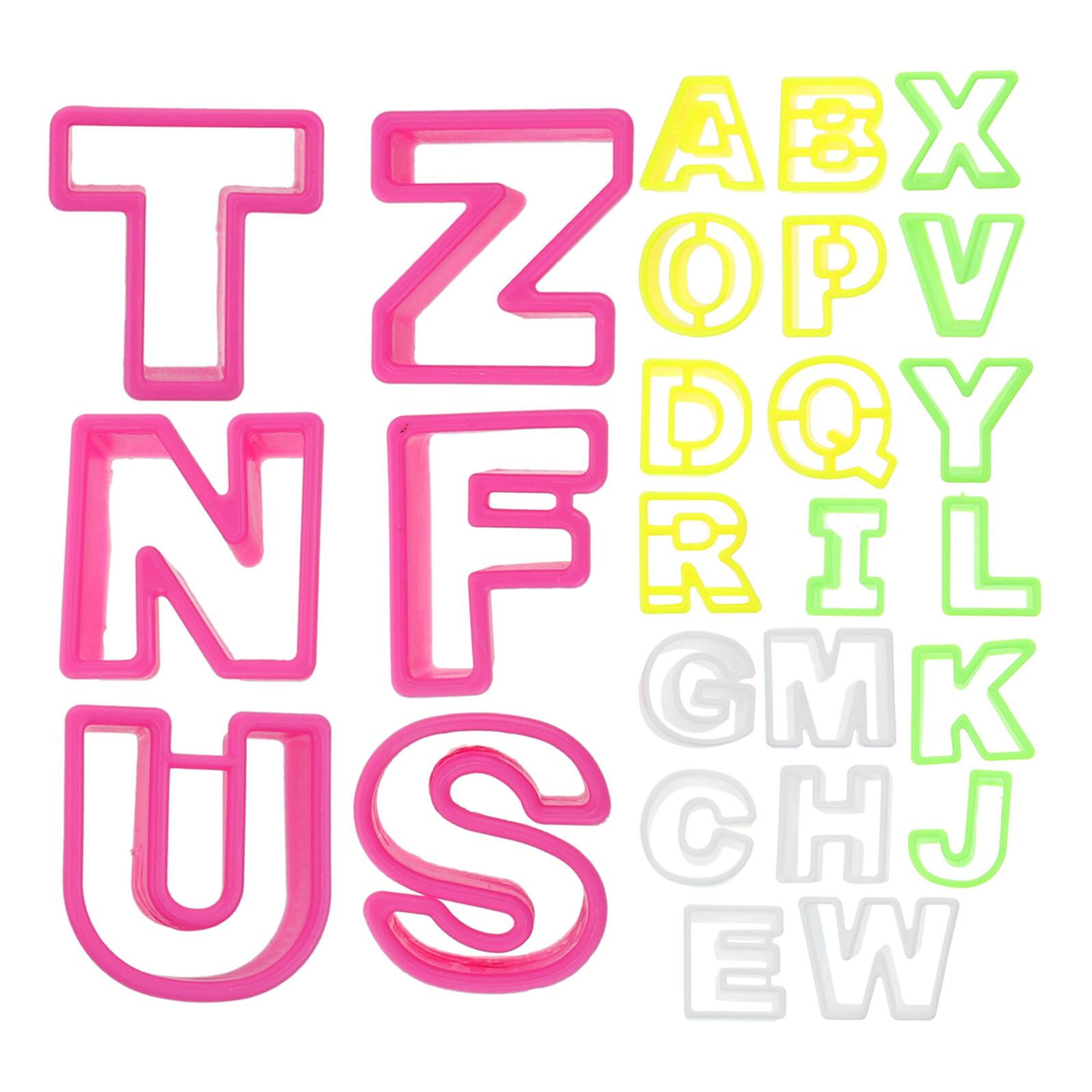 Uonlytech 26PCS Alphabet Letter Biscuit Cookie Cutters Colorful Plastic Fondant and Pastry Molds for DIY Cake Decorating Clean Embossed Abc Letter Stamping Tools for Baking and Chocolate