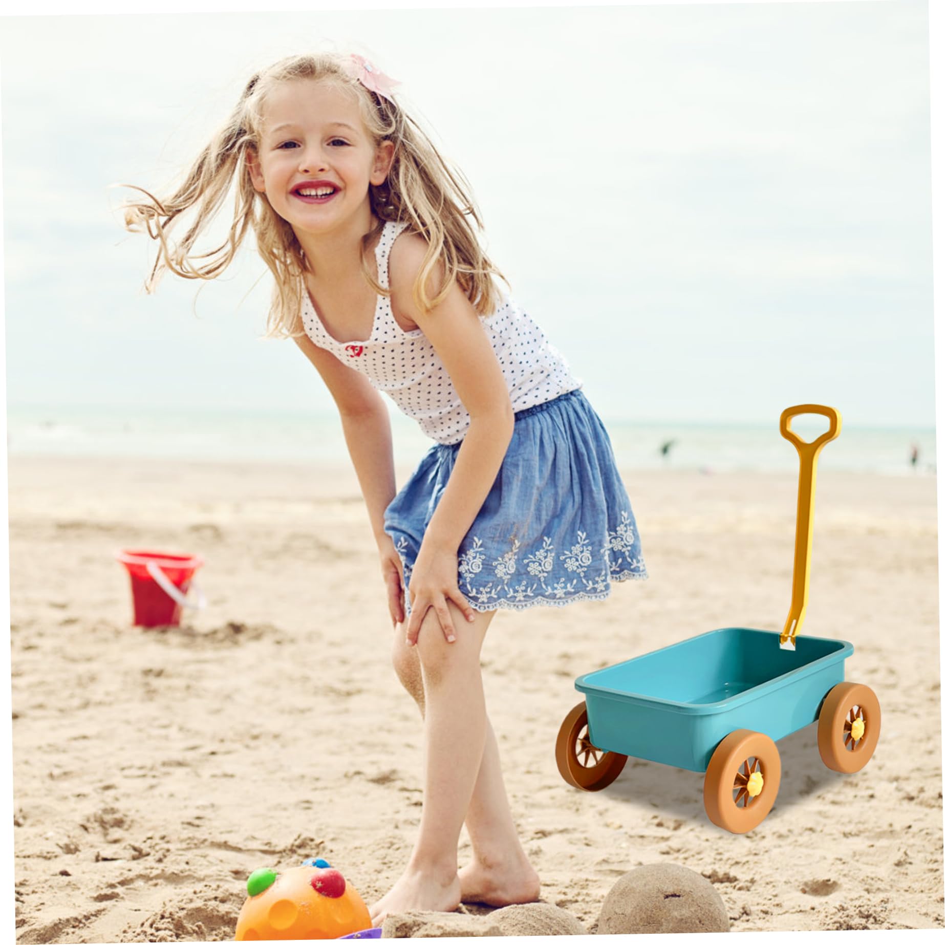 Carro Giocattolo, Carro Giocattolo in plastica per Bambini, 15x11x7, 1 Giocattoli da Spiaggia per Bambini per Giocare con Acqua/Sabbia, Giocattoli Verdi riutilizzabili per L'Estate, Blu, Piscina