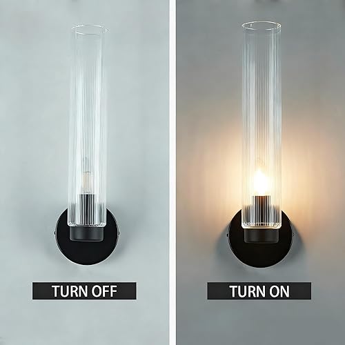 Miniatura 4 de Aplique de vidrio estriado para interiores y exteriores (3") (negro mate)