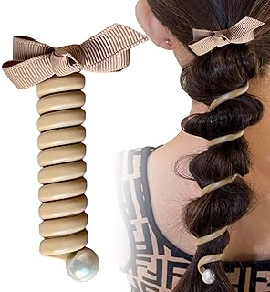 スパイラルヘアゴム, 蝶ネクタイ ヘアロープ ヘッドバンド ポニーテール ホルダー もつれなし, スパイラルヘアバンド、電話コード、ヘアバンド、女性高級ヘアロープ、韓国編み込みヘアアーティファクト、ストレートハイポニーテールヘッドバンド、ゴムバンド, 厚くて巻き毛の女性女の子のための伸縮性のある防水弾性ポニーテール ストラップ