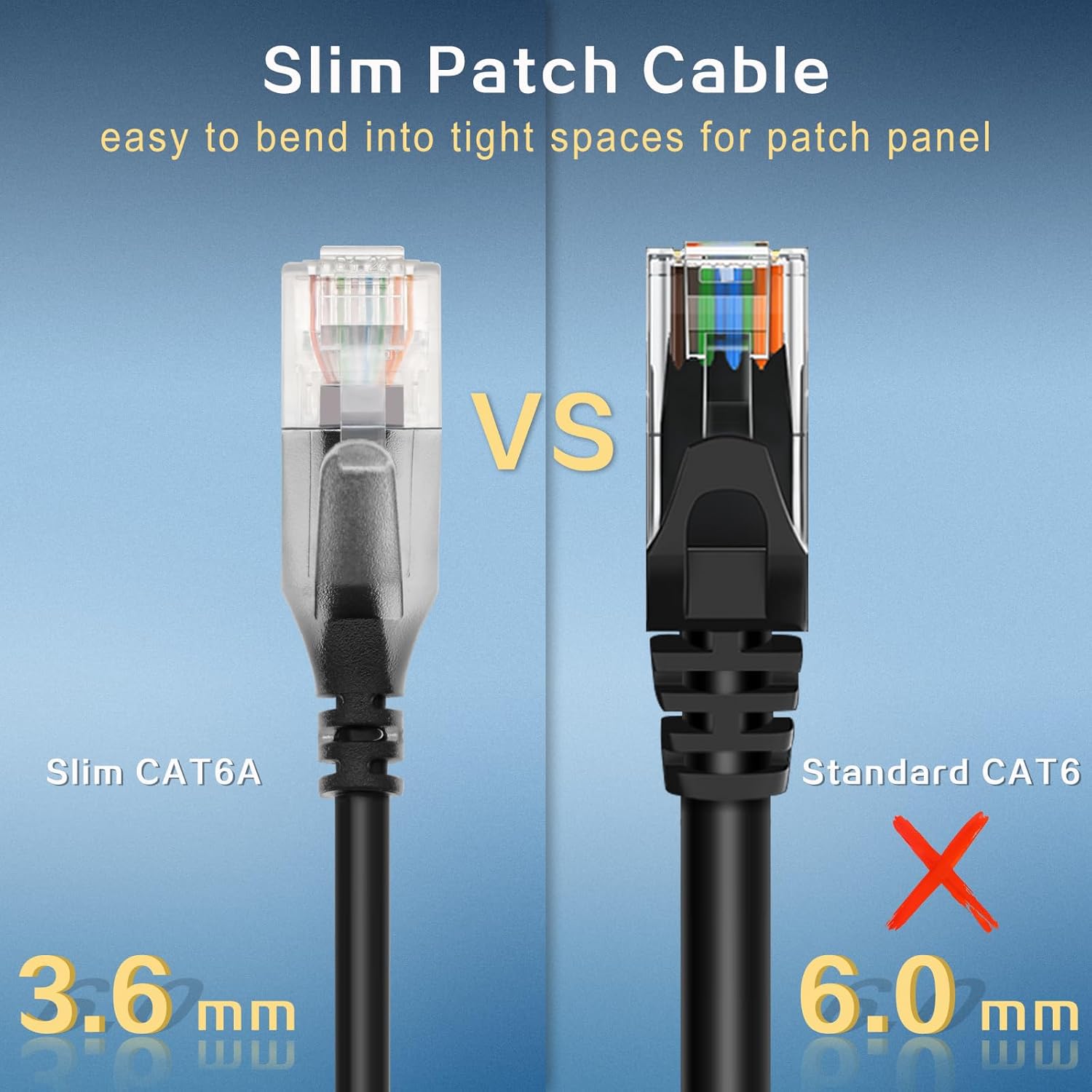Patch Cables Cat6a 1ft (24 Pack) Slim, Cat6a Patch Cable 10G Pure Bare Copper Snagless RJ45 Network Patch Cables,for Home and Enterprise Network -Black