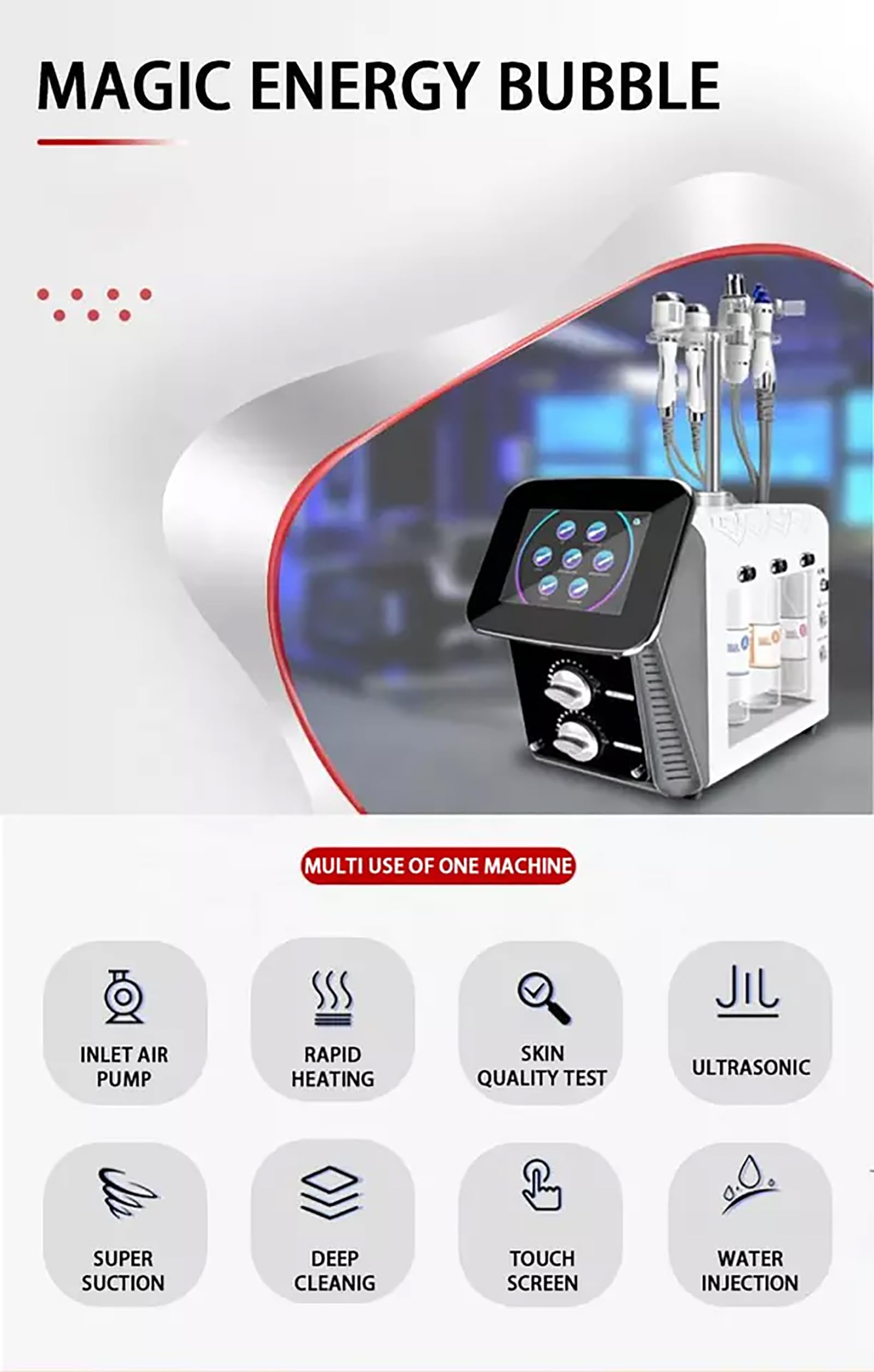 Macchina per Il Viso Hydrogen-O - Un Dispositivo Multifunzionale per la Cura del Viso 7 in 1, Strumenti antietà per rassodare la Pelle, Strumenti per la Cura della Pelle rassodante