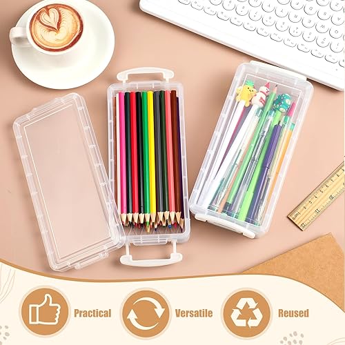Miniatura 5 de Gueevin Caja de lápices de plástico de gran capacidad, estuche de lápices de plástico transparente, caja de crayones con tapa hermética a presión,