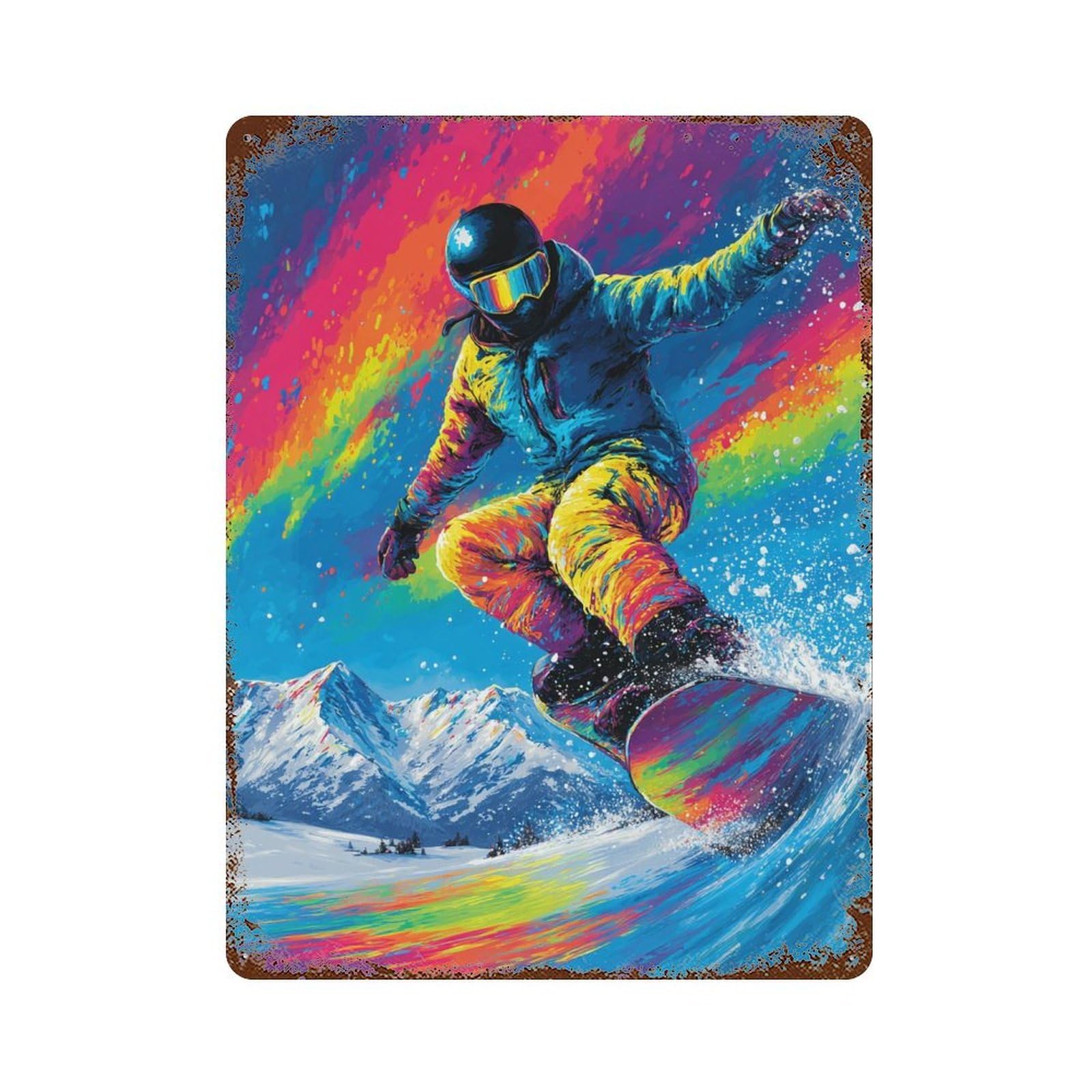 Colorful Snowboarding Adventure Rustic Tin Plaque 15.7"x11.8", Ideal for Patio, Garden Room And Bar Decor