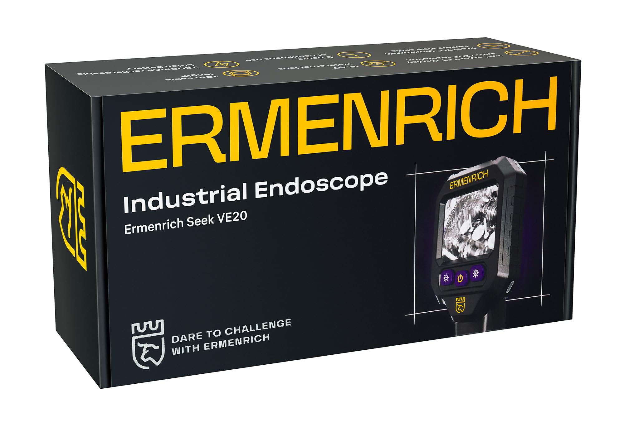 Seek VE20 Kamera Endoskopowa ze Światłem 2.8'' TFT HD 1280P | Kamera Inspekcyjna 8mm, Endoskop IP67 Wodoodporny z 8 Regulowanymi LED, Przewód Półsztywny 10m, Rury, Auto