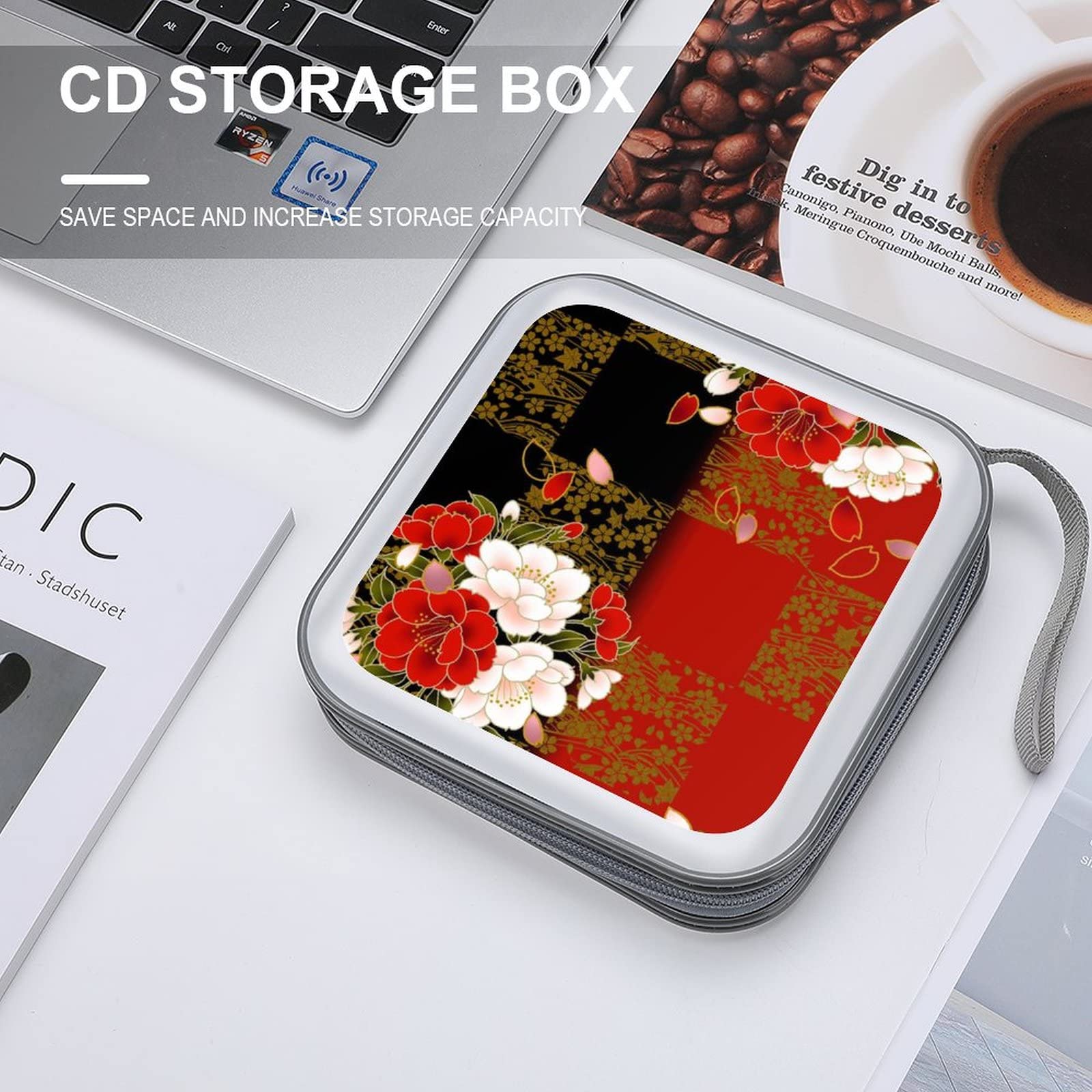 Amazon.co.jp: CD収納ボックス 黒 赤 レッド 可愛い 花柄 ディスク収納