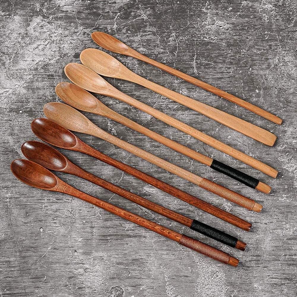 Wooden Honey Spoon / Coffee Spoon - Long Handle Bamboo Stirring Spoon For Kitchen & Cafe