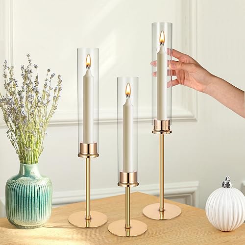 Miniatura 7 de Portavelas de cristal dorado para huracanes, portavelas cónico alto de cristal transparente, centro de mesa, centro de mesa, decoración de boda,