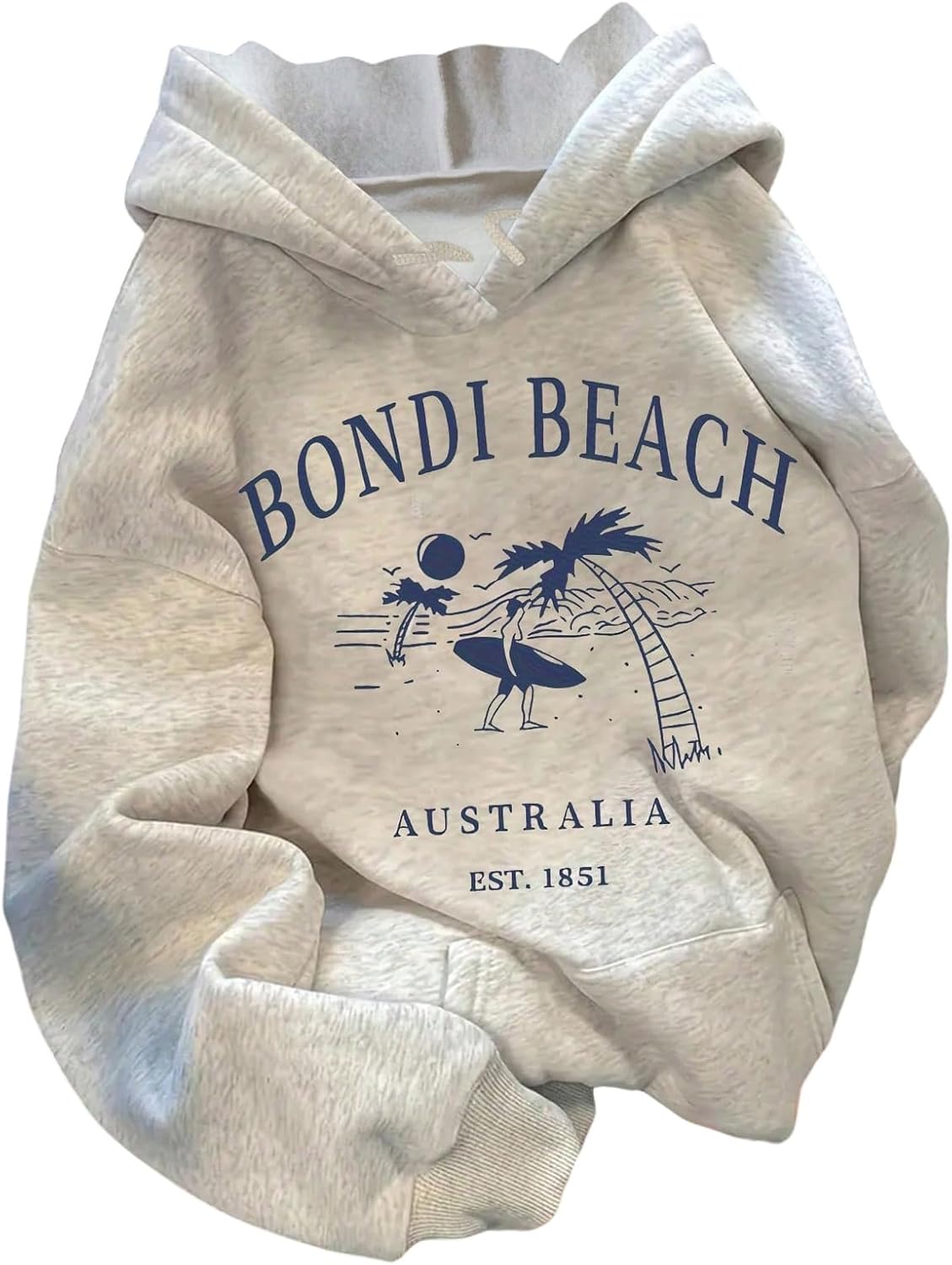 Floerns Women’s Graphic Long Sleeve Hooded Sweatshirts Drop Shoulder Pullover Tops