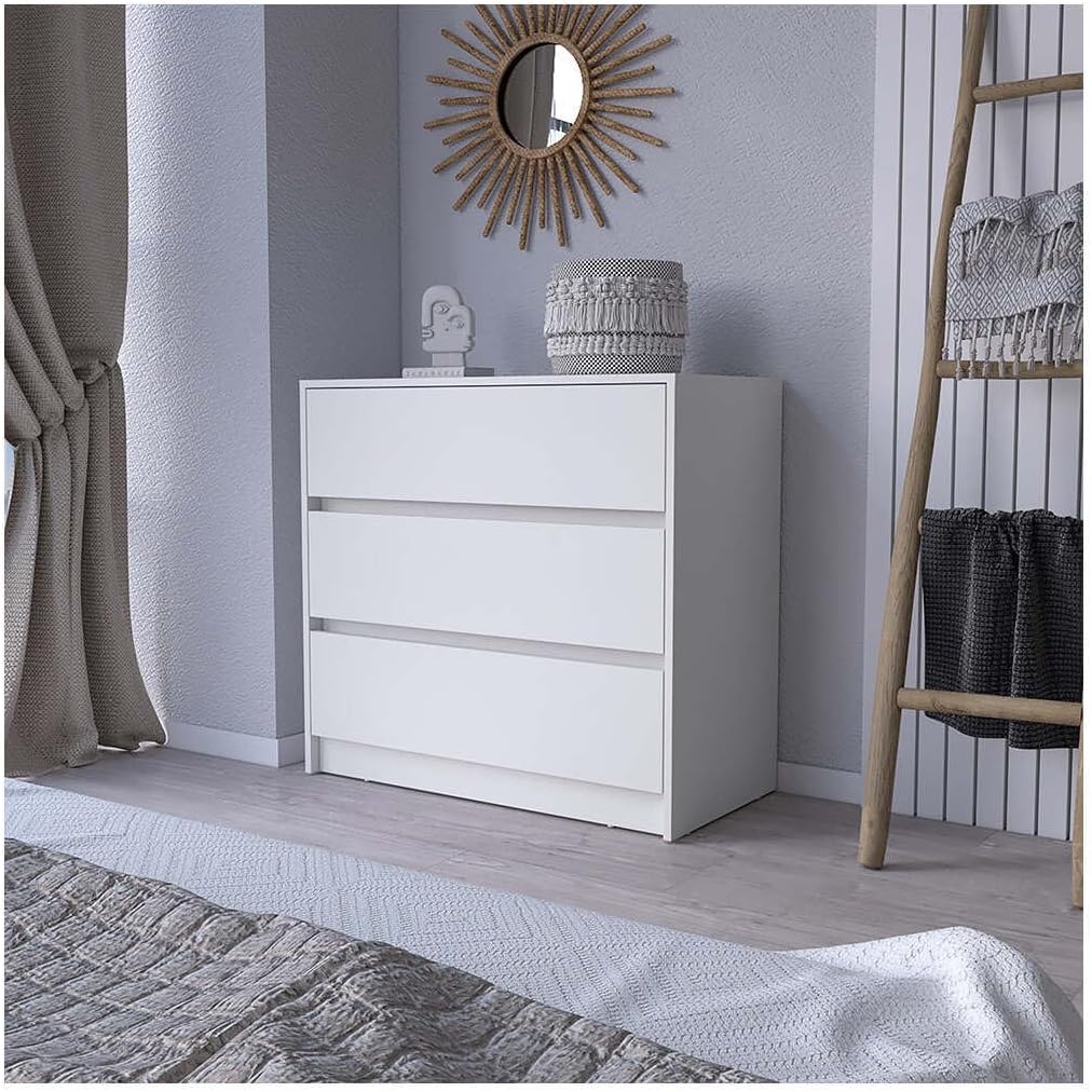Maykoosh Bedroom Dresser - 3 Drawer Chest - White Wood Storage Organizer