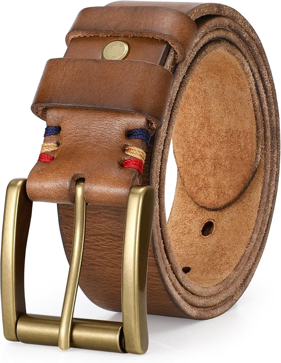Cinturón de cuero de vaca de grano completo para hombre, cinturón de trabajo resistente, cinturón informal para todos los días para jeans