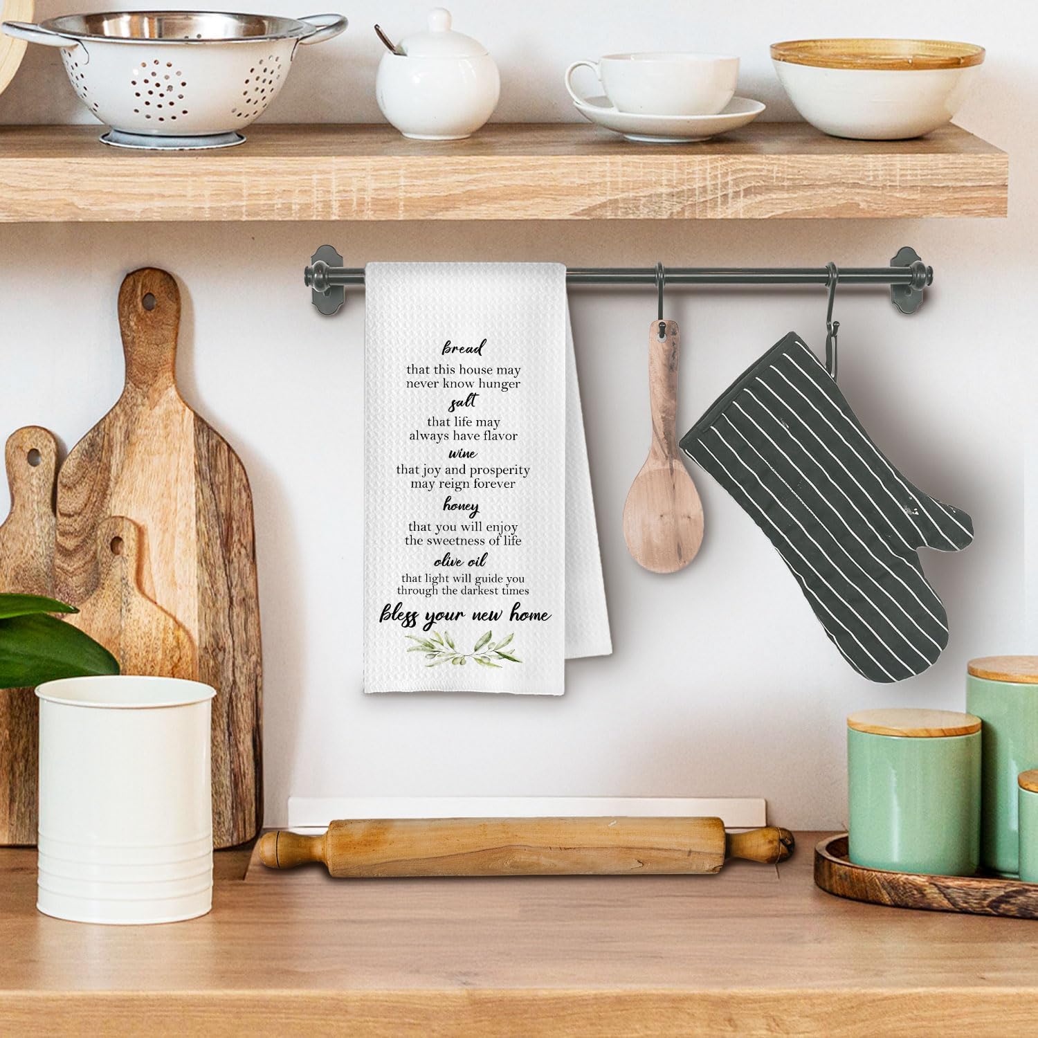 House Warming Gifts New Home Kitchen Towels, Best House Warming Gifts Dish Tea Towels for Kitchen Decor, Bless Your New Home Decorative Hand Towel for Bathroom, 16x24 Inches image 2