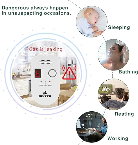 Miniatura 2 de Detector de fugas de gas natural combustible enchufable para el hogar, alarma de fugas de gas natural de gas natural de gas natural de metano