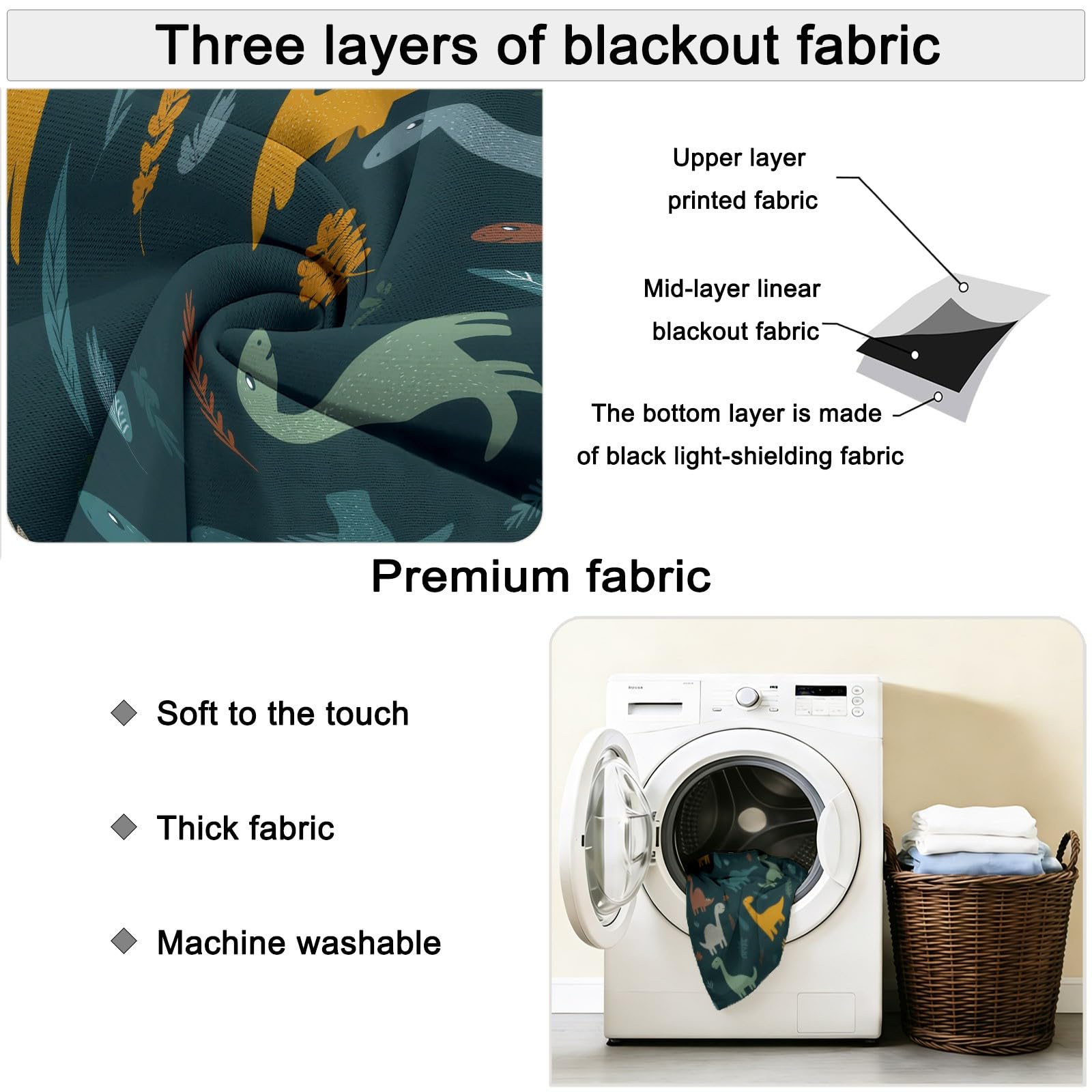 Générique Rideaux Occultant Isolant Thermique Anti Froid, Lot De 2 Rideaux 140L X 180H cm Protection UV Rideau Cyan Foncé Dessin Animé Enfantin Animaux Dinosaures pour Salon et Chambre