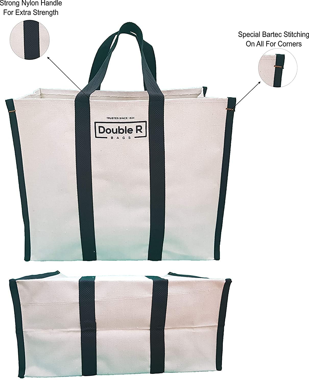 DOUBLE R BAGS Big Eco Cotton Canvas Shopping Bags For Carry Milk Grocery Fruits Vegetable With Reinforced Handles Jhola Bag (Pack of 3, Black) 3