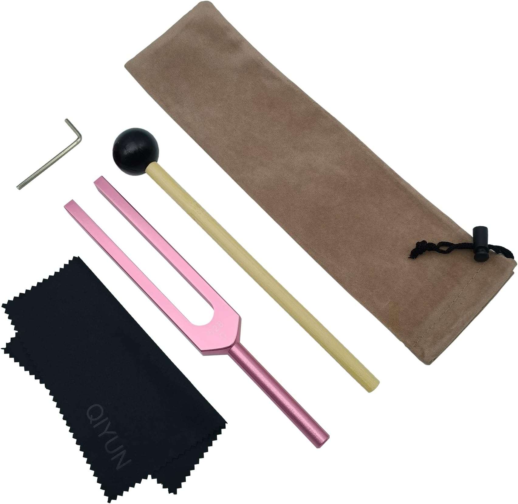 QiyunTuning Fork, 528 Hz Tuning Forks For Healing, DNA Repair Healing, and Perfect Healing Musical Instrument with Cleaning Cloth and Silicone Hammer, Pink