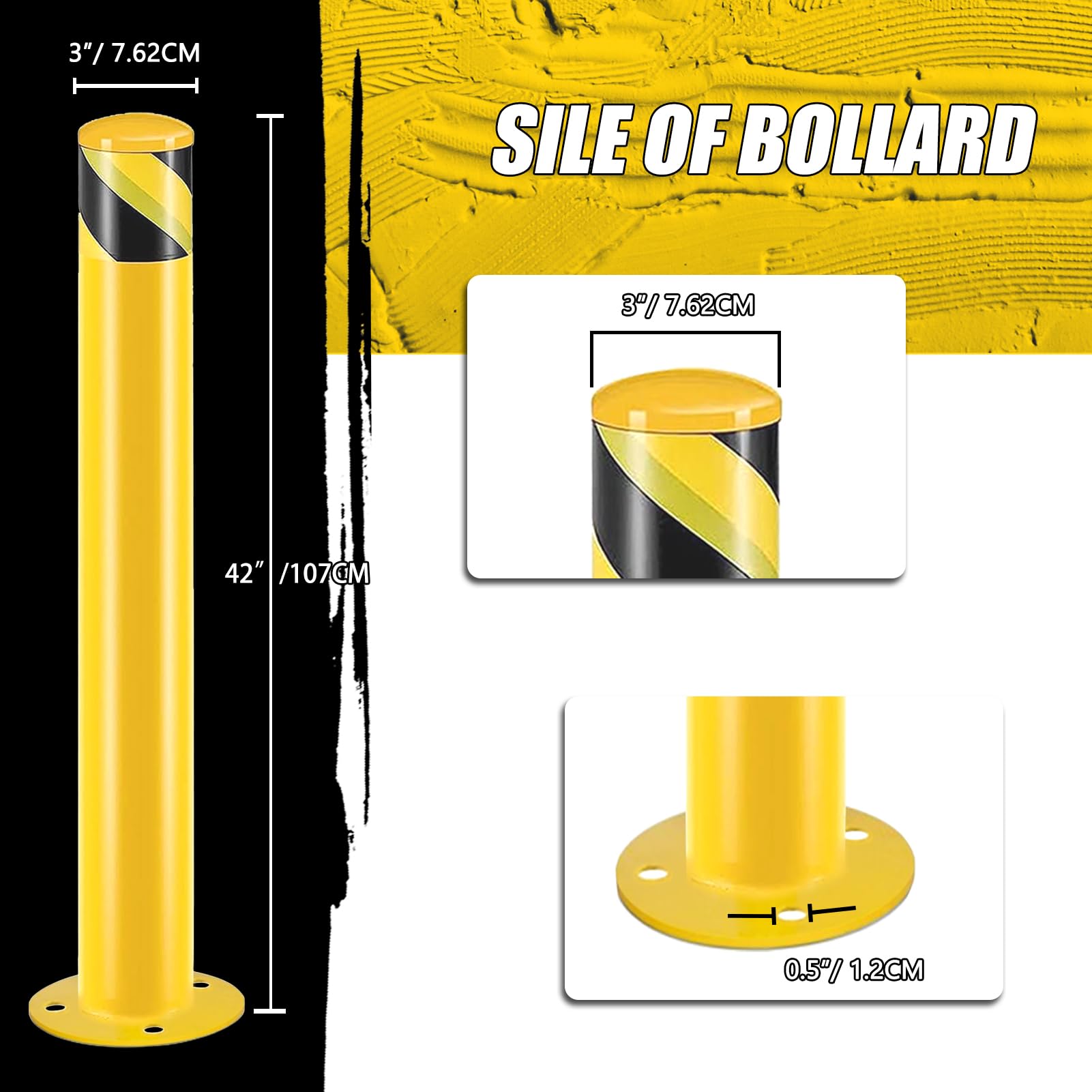 Safety Bollard Post, 42 Inch Height Steel Bollards, 3 Inch Diameter Parking Bollard, Yellow Powder Coated Safety Parking Barrier Post, for Traffic Sensitive Areas, 4 Pack